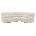 Beżowa narożna sofa modułowa z mikrofibry z cupholderem