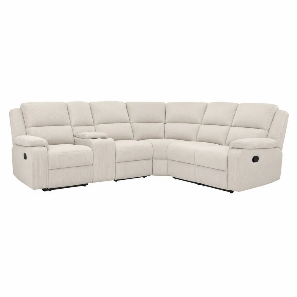 Beżowa narożna sofa modułowa z mikrofibry z cupholderem