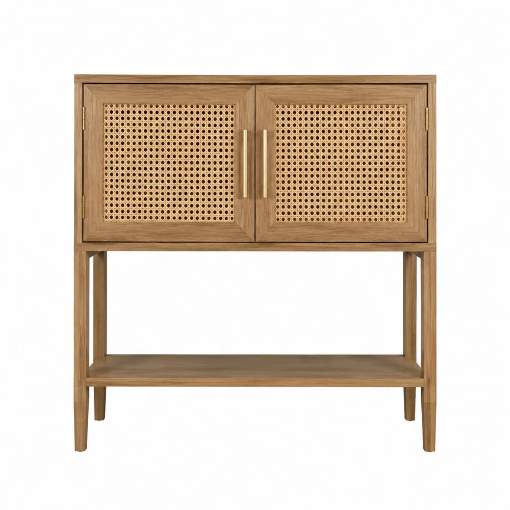 Konsola drewniana z frontami rattanowymi 80x40x85 cm