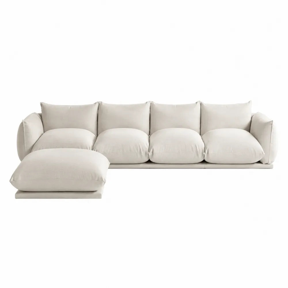 Sofa narożna modułowa 4-osobowa z tkaniny lnianej w kolorze kremowym