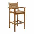 Krzesło barowe z drewna teak z siedziskiem z plecionki, 112 cm, beżowe