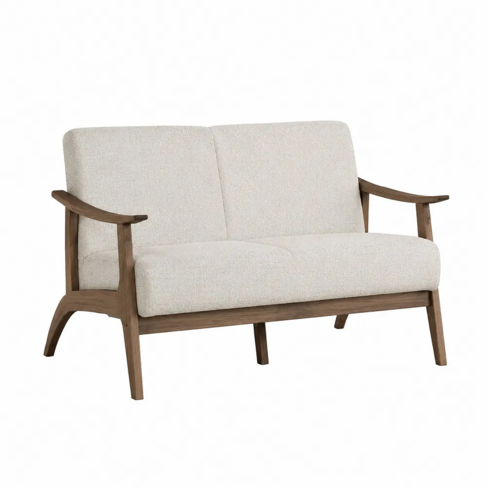 Sofa dwuosobowa z drewna bukowego beżowa 120 cm