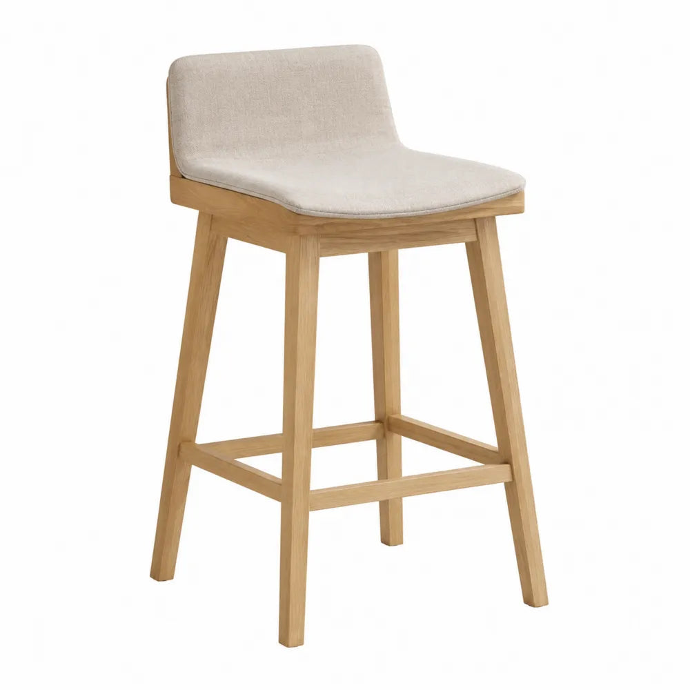 Stołek barowy dąb beżowa tkanina 75 cm